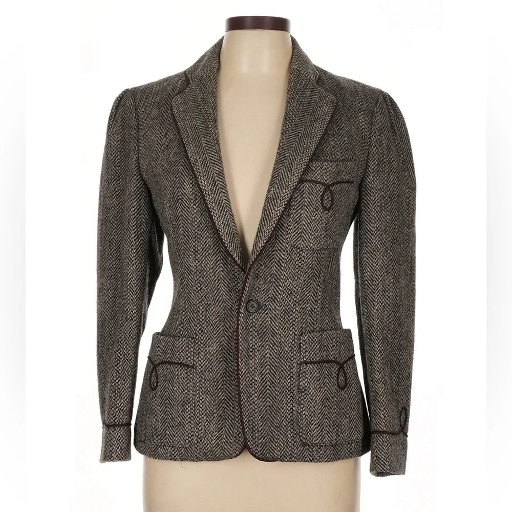Vintage 70s 80s Ralph Lauren Wool Herringbone Blazer Equestrian Jacket Runway M - Picture 5 of 16